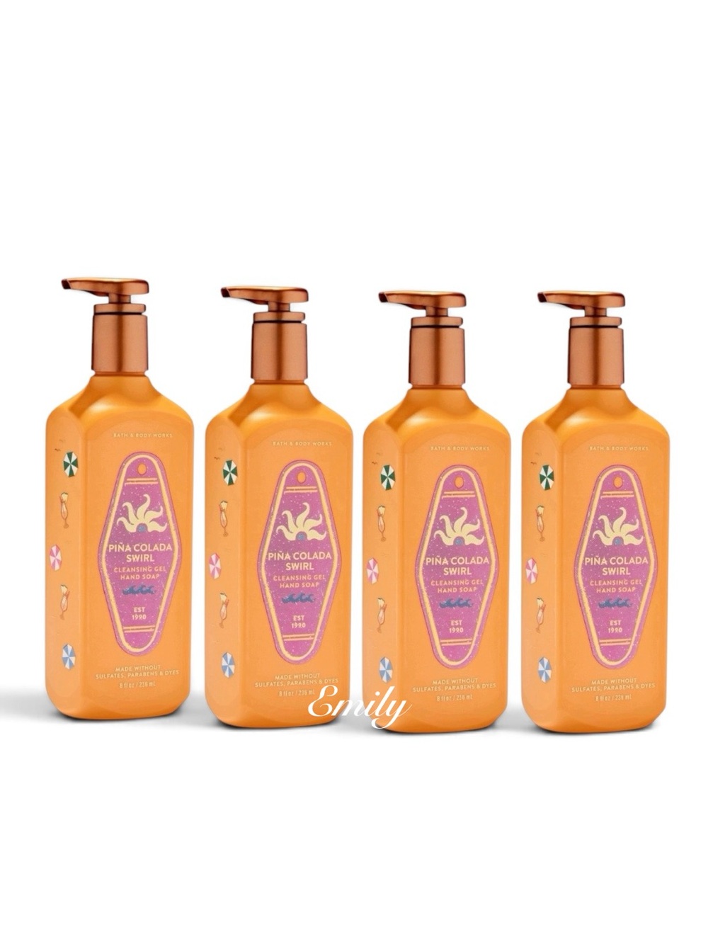 4X Bath & Body Works PINA COLADA SWIRL 8 fl oz Cleansing Gel Hand Soap Set